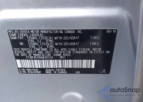 2016 Toyota Rav4 Le from USA, damaged, VIN 2T3BFREVXGW505534